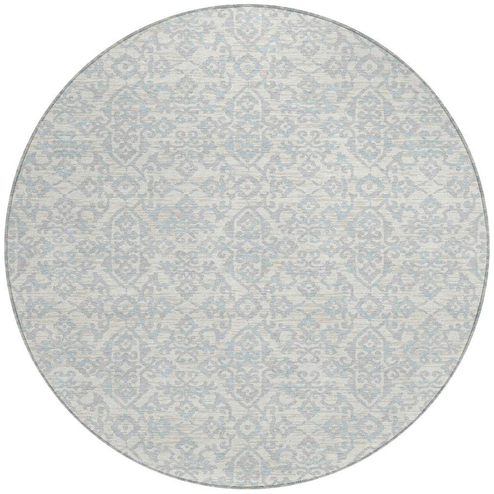 8' Ivory And Gray Round Oriental Washable Indoor Outdoor Area Rug HomeRoots