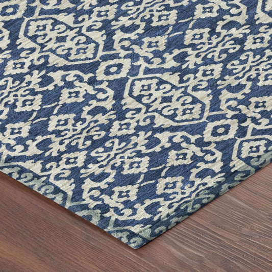 9' X 12' Navy Blue And Silver Oriental Washable Indoor Outdoor Area Rug HomeRoots