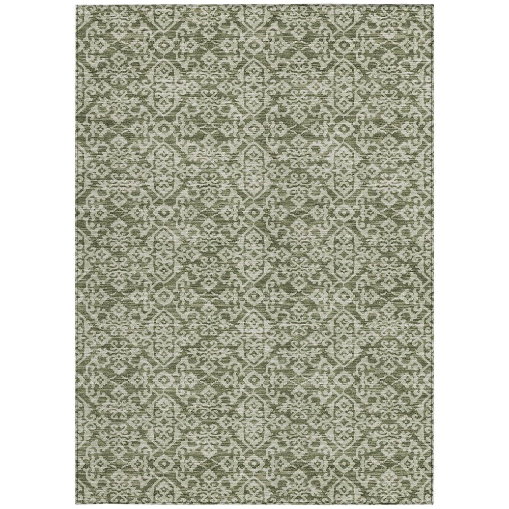 8' X 10' Olive Green And Brown Oriental Washable Indoor Outdoor Area Rug HomeRoots