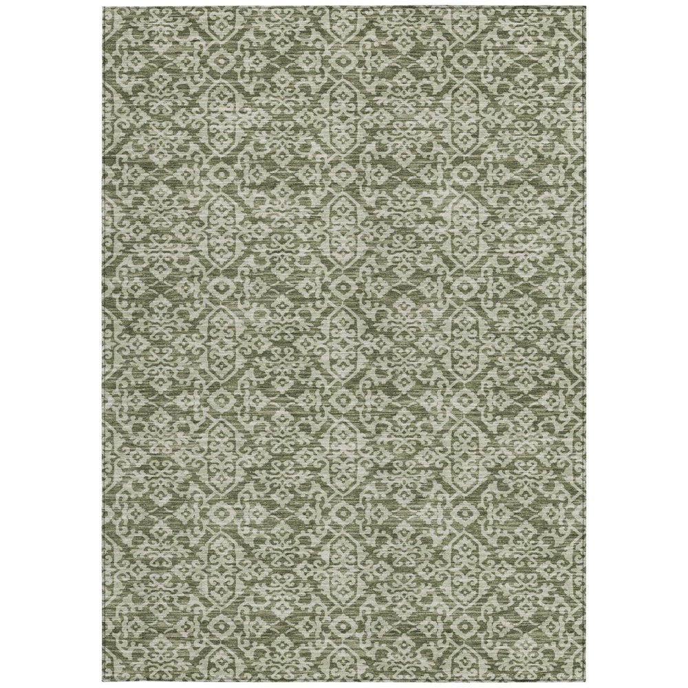 10' X 14' Olive Green And Brown Oriental Washable Indoor Outdoor Area Rug HomeRoots