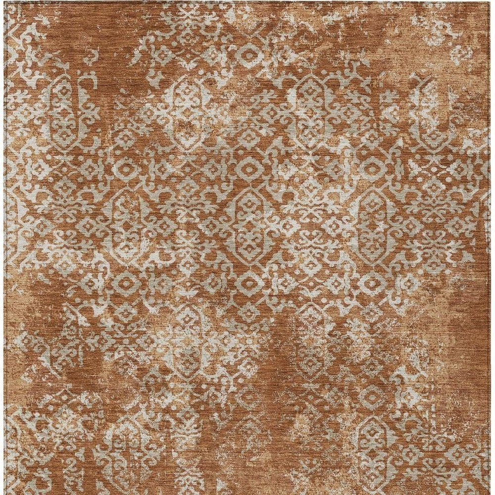 8' X 10' Orange And Beige Oriental Washable Indoor Outdoor Area Rug HomeRoots