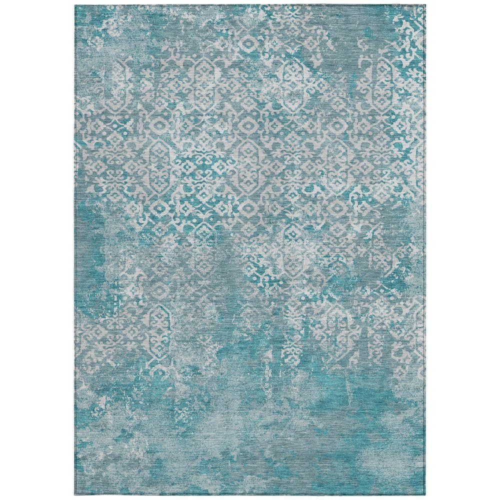 8' X 10' Teal Blue And Brown Oriental Washable Indoor Outdoor Area Rug HomeRoots