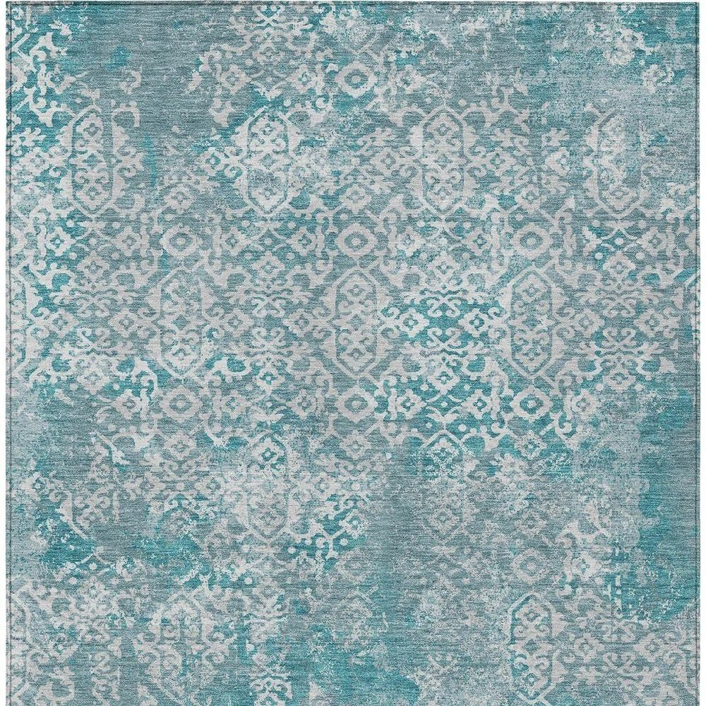 10' X 14' Teal Blue And Brown Oriental Washable Indoor Outdoor Area Rug HomeRoots