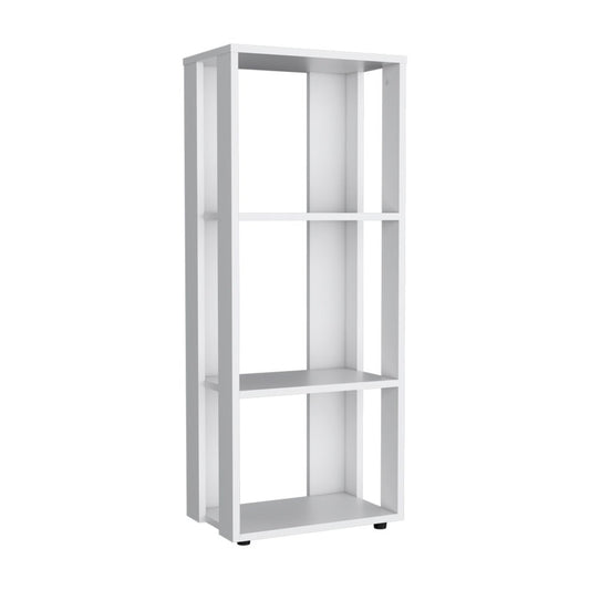 39" White Wood Three Tier Bookcase