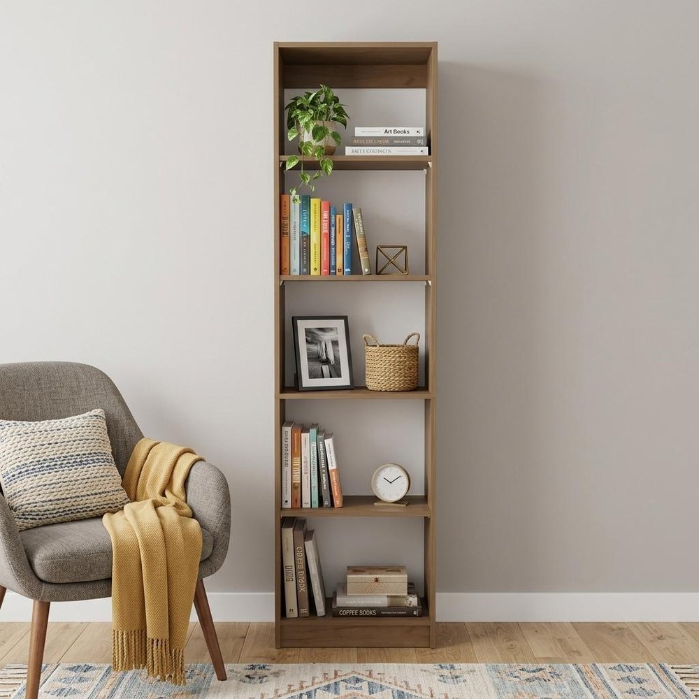 71" Beige Wood Five Tier Bookcase HomeRoots