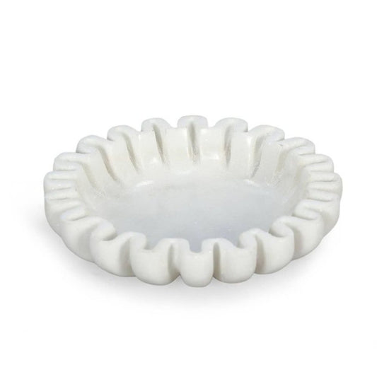 6" White Marble Handmade Scalloped Trinket Tray