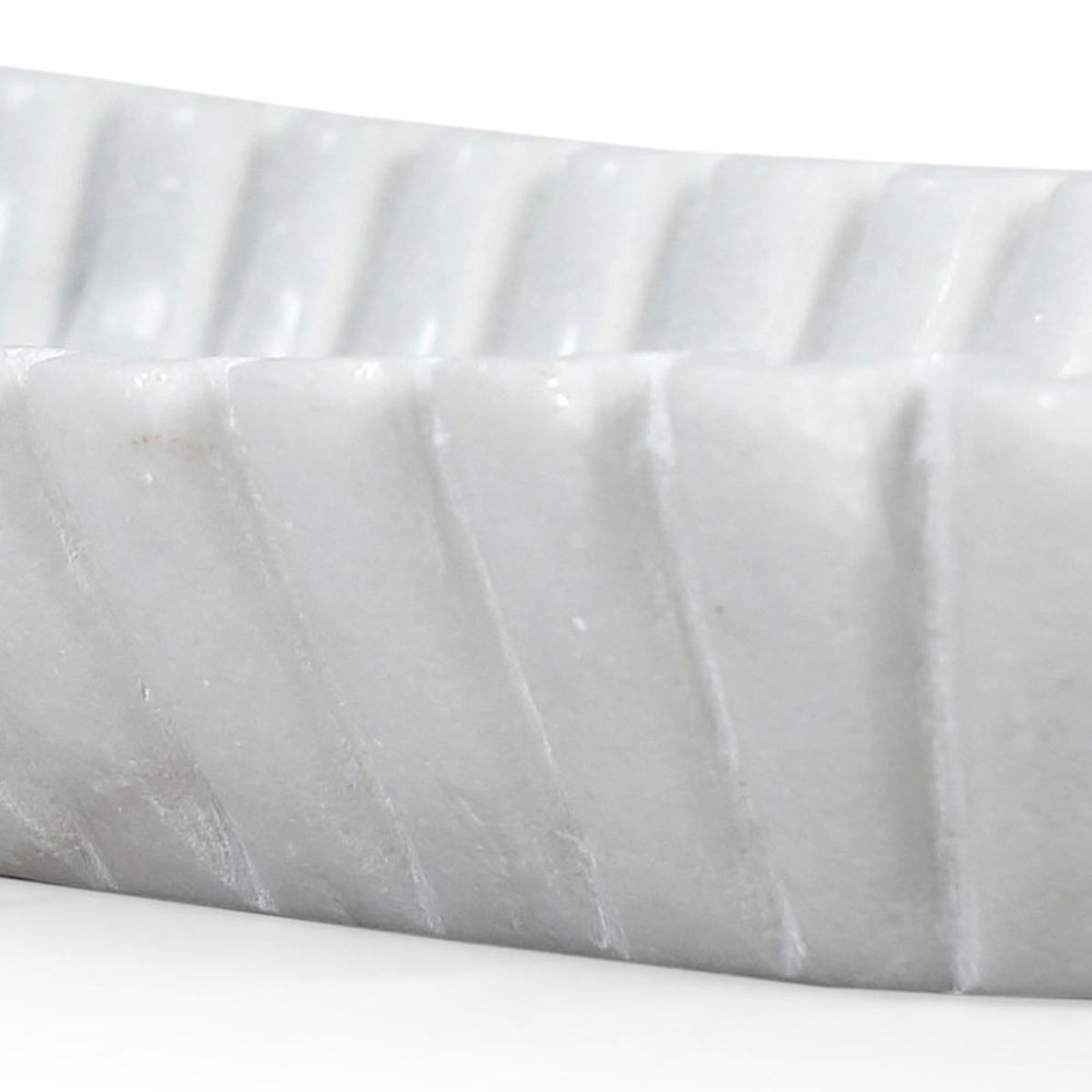 14" White Marble Fluted Oblong Tray