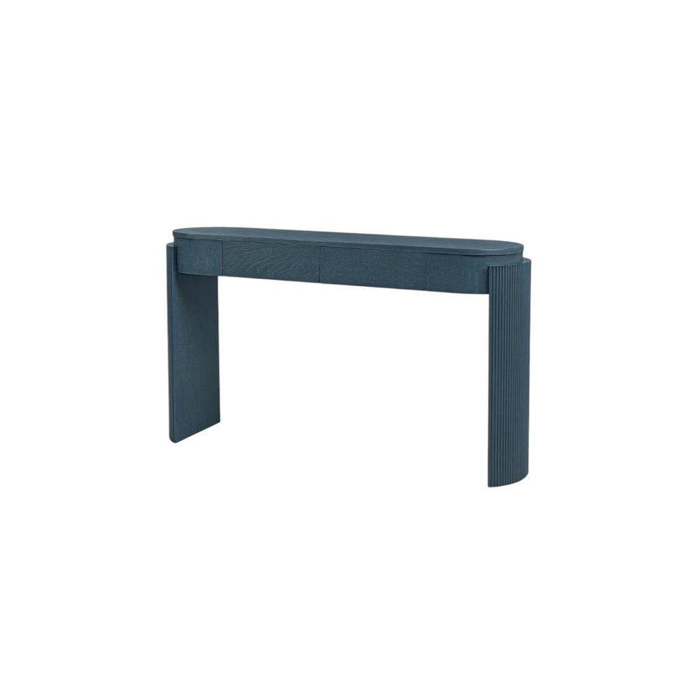 55" Teal Blue Wood Oval Double Pedestal Console Table With Two Drawers HomeRoots