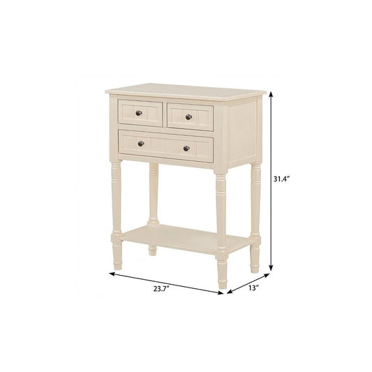 24" Blue Solid Wood Distressed Console Table With Shelf And Three Drawers