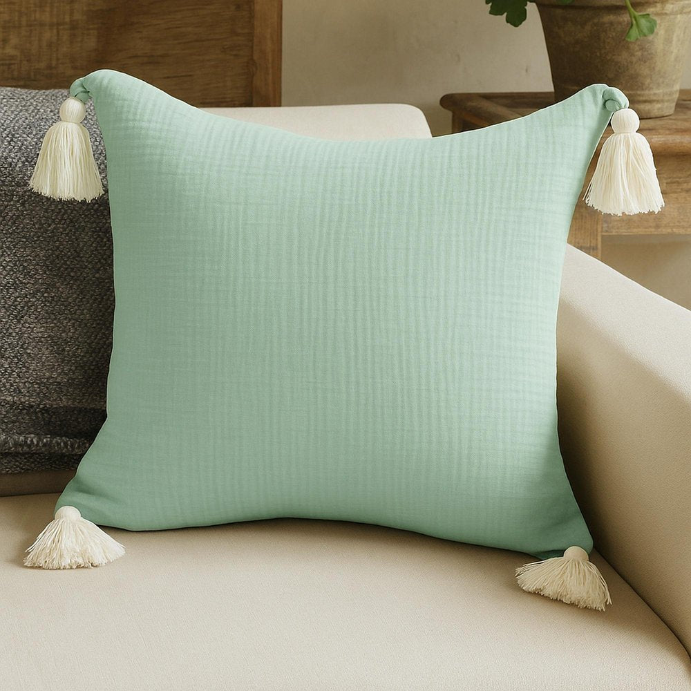 Set of Two 20" Light Green And Mint Green Cotton Throw Pillow Covers