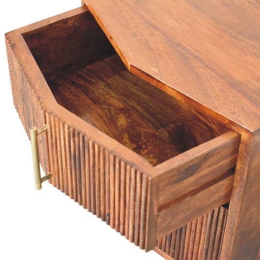 22" Brown Solid Wood Ribbed Texture Two Drawer Nightstand