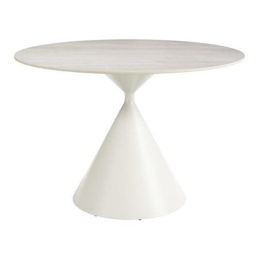 44" Beige And White Sintered Stone And Steel Pedestal Base Round Top Dining Table