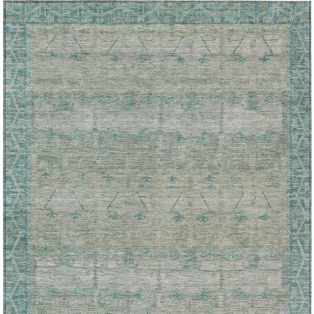 8' X 10' Teal Blue And Pewter Tribal Washable Indoor Outdoor Area Rug HomeRoots