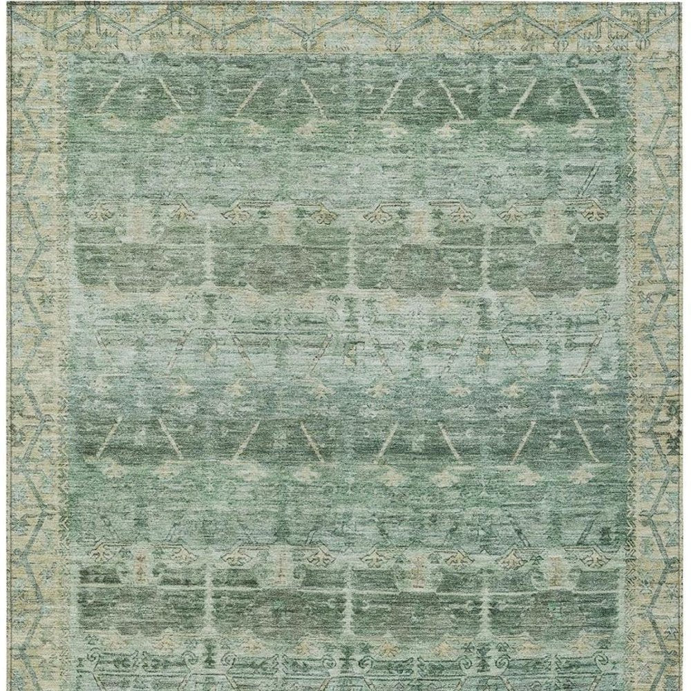 3' X 5' Fern Green And Green Tribal Washable Indoor Outdoor Area Rug HomeRoots