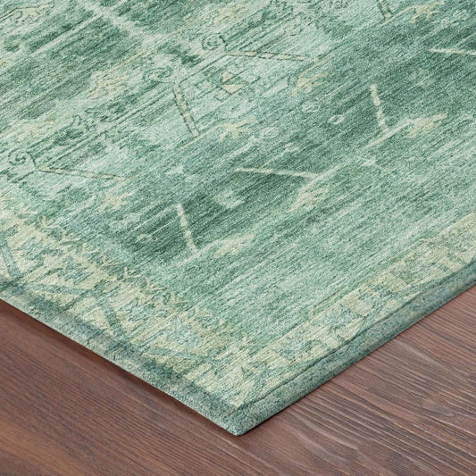 10' X 14' Teal Blue And Blue Tribal Washable Indoor Outdoor Area Rug