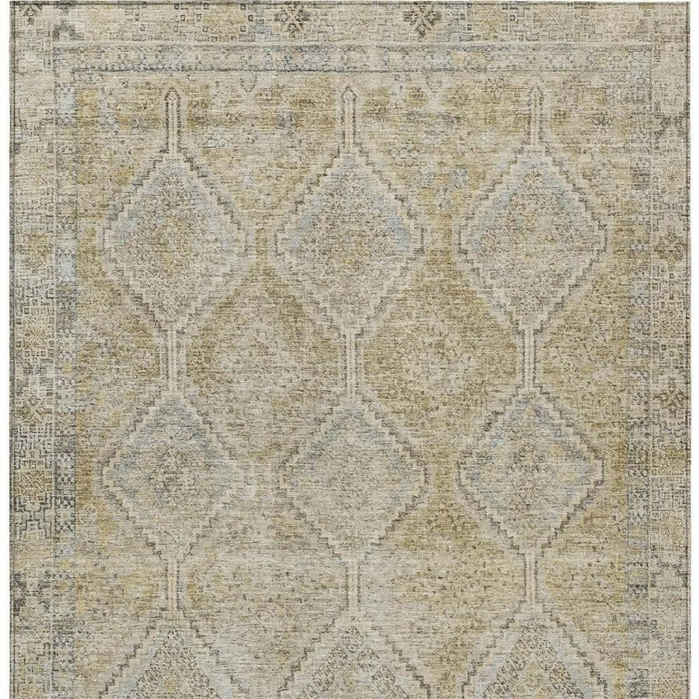 9' X 12' Wheat And Gold Geometric Washable Indoor Outdoor Area Rug HomeRoots