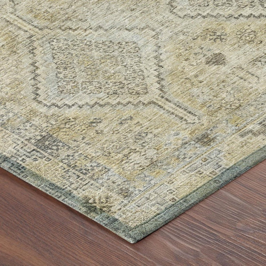 10' X 14' Wheat And Gold Geometric Washable Indoor Outdoor Area Rug