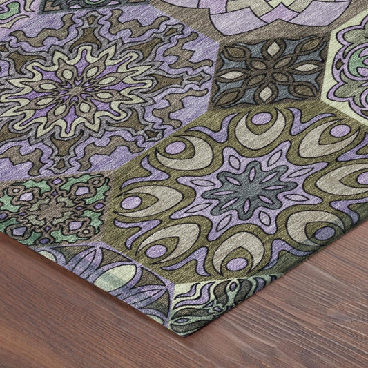 10' X 14' Purple And Graphite Patchwork Washable Indoor Outdoor Area Rug