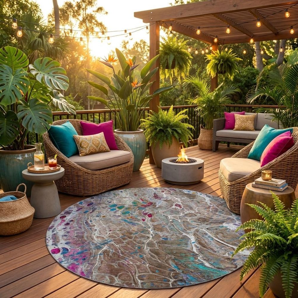 8' Brown And Gray Round Abstract Washable Indoor Outdoor Area Rug HomeRoots