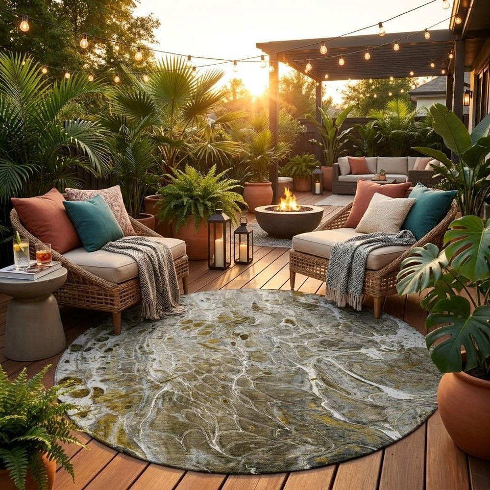 8' Pewter And Gray Round Abstract Washable Indoor Outdoor Area Rug HomeRoots