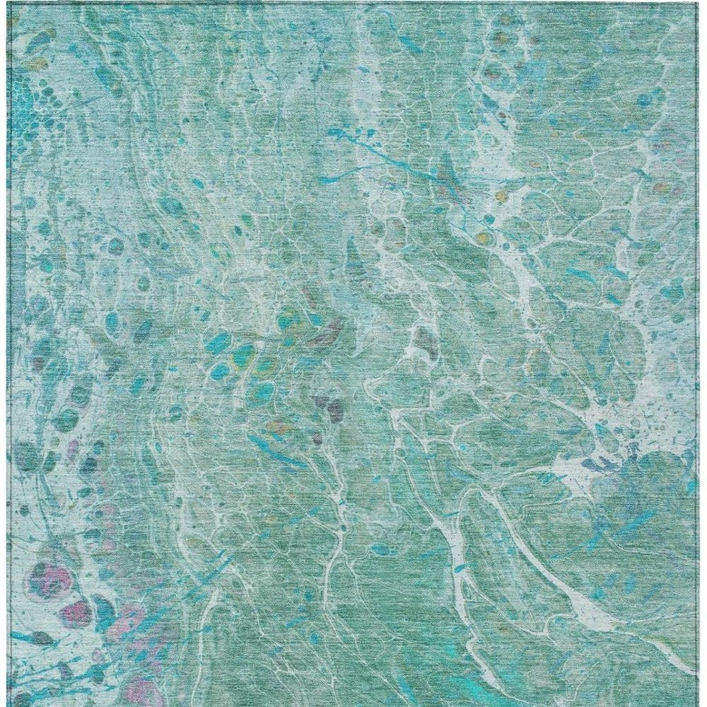 5' X 8' Turquoise And Teal Blue Abstract Washable Indoor Outdoor Area Rug