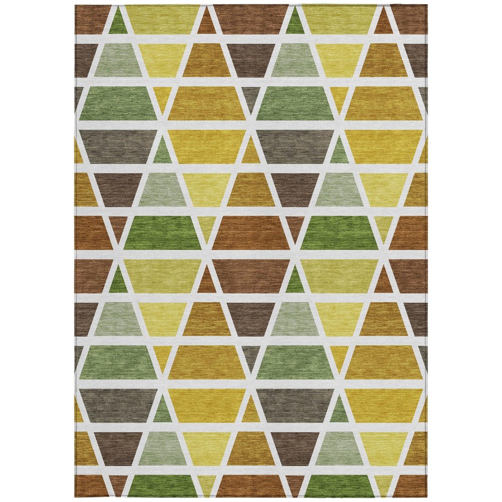 5' X 8' Brown And White Geometric Washable Indoor Outdoor Area Rug