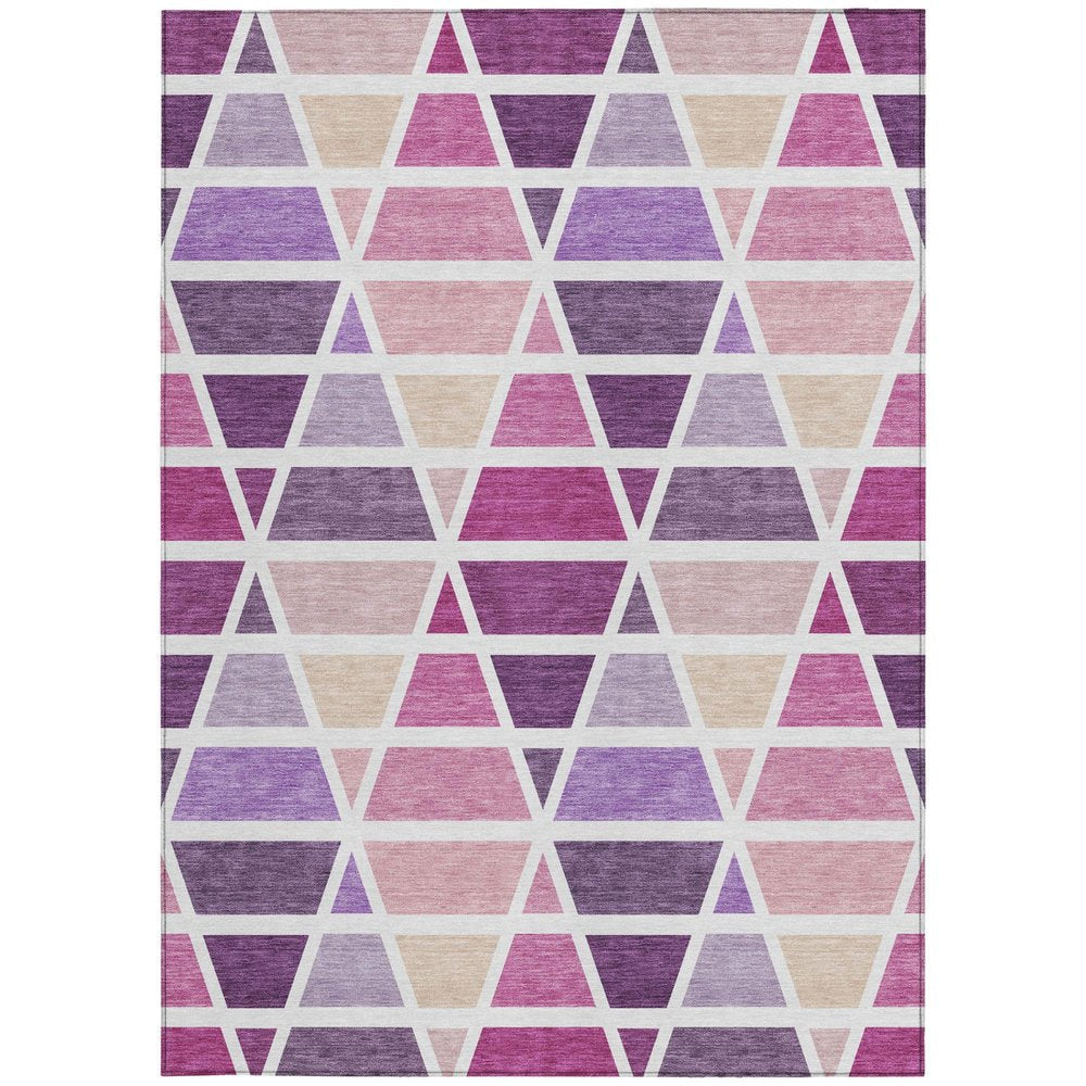 3' X 5' Pink And White Geometric Washable Indoor Outdoor Area Rug
