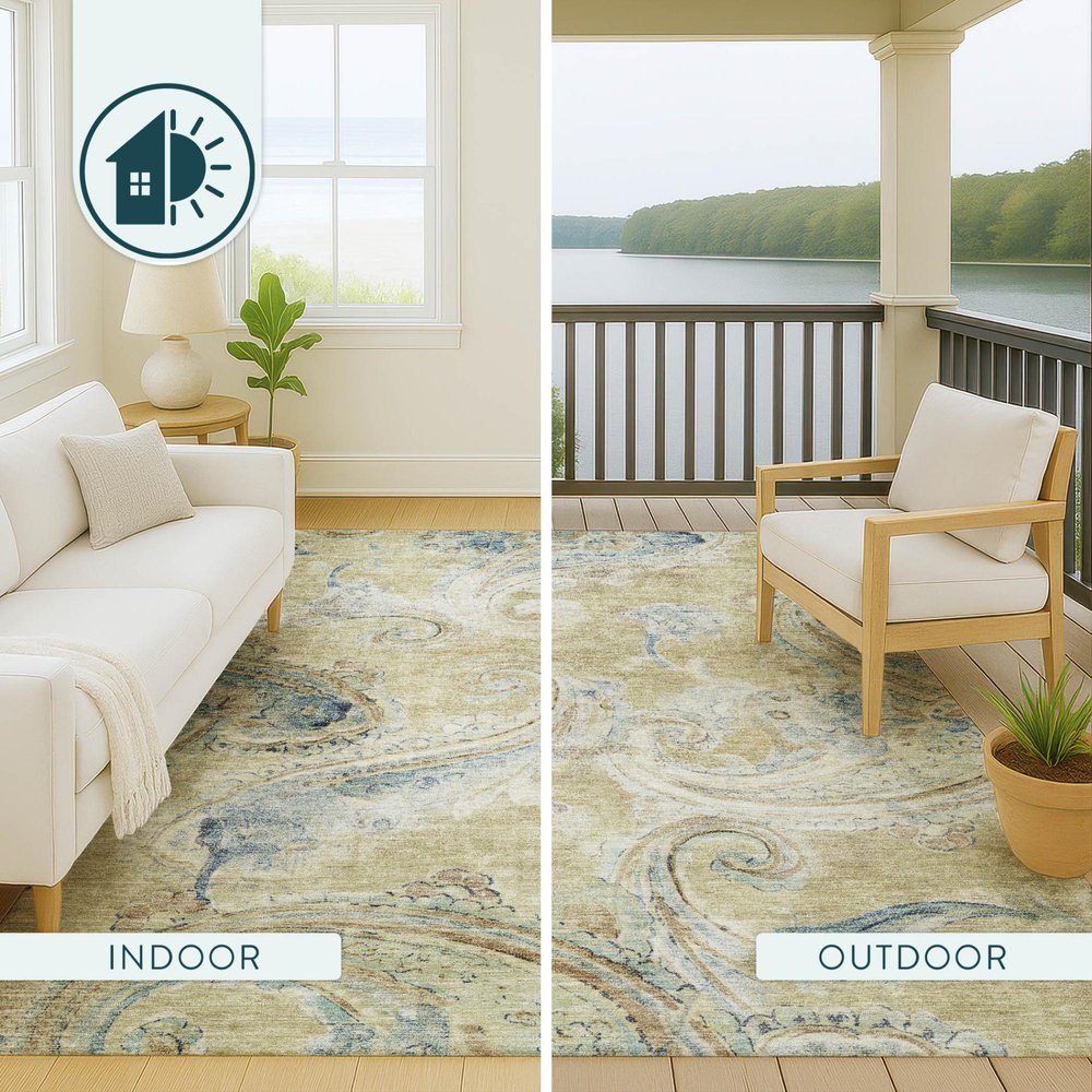 8' Wheat And Gold Round Paisley Washable Indoor Outdoor Area Rug HomeRoots