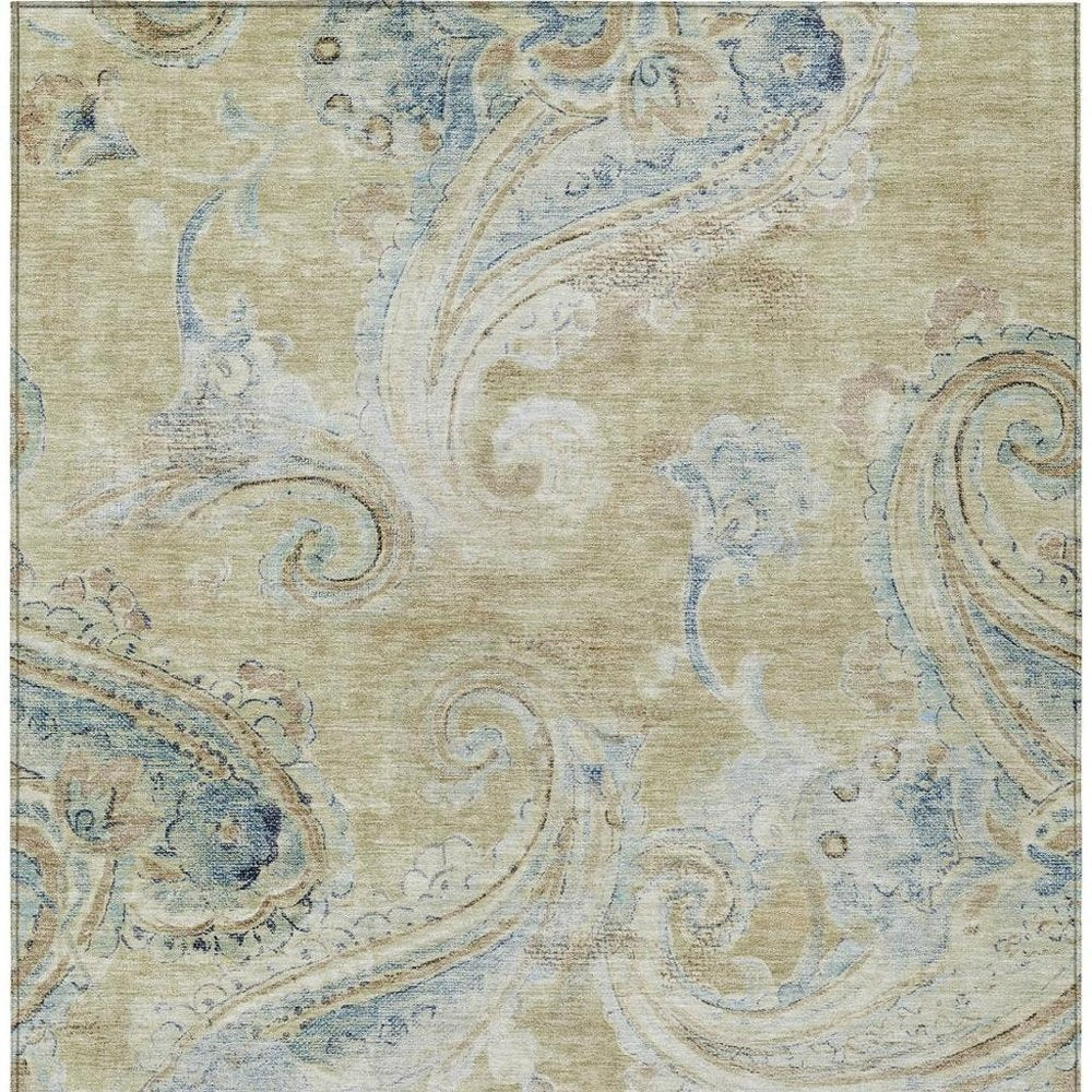 9' X 12' Wheat And Gold Paisley Washable Indoor Outdoor Area Rug HomeRoots
