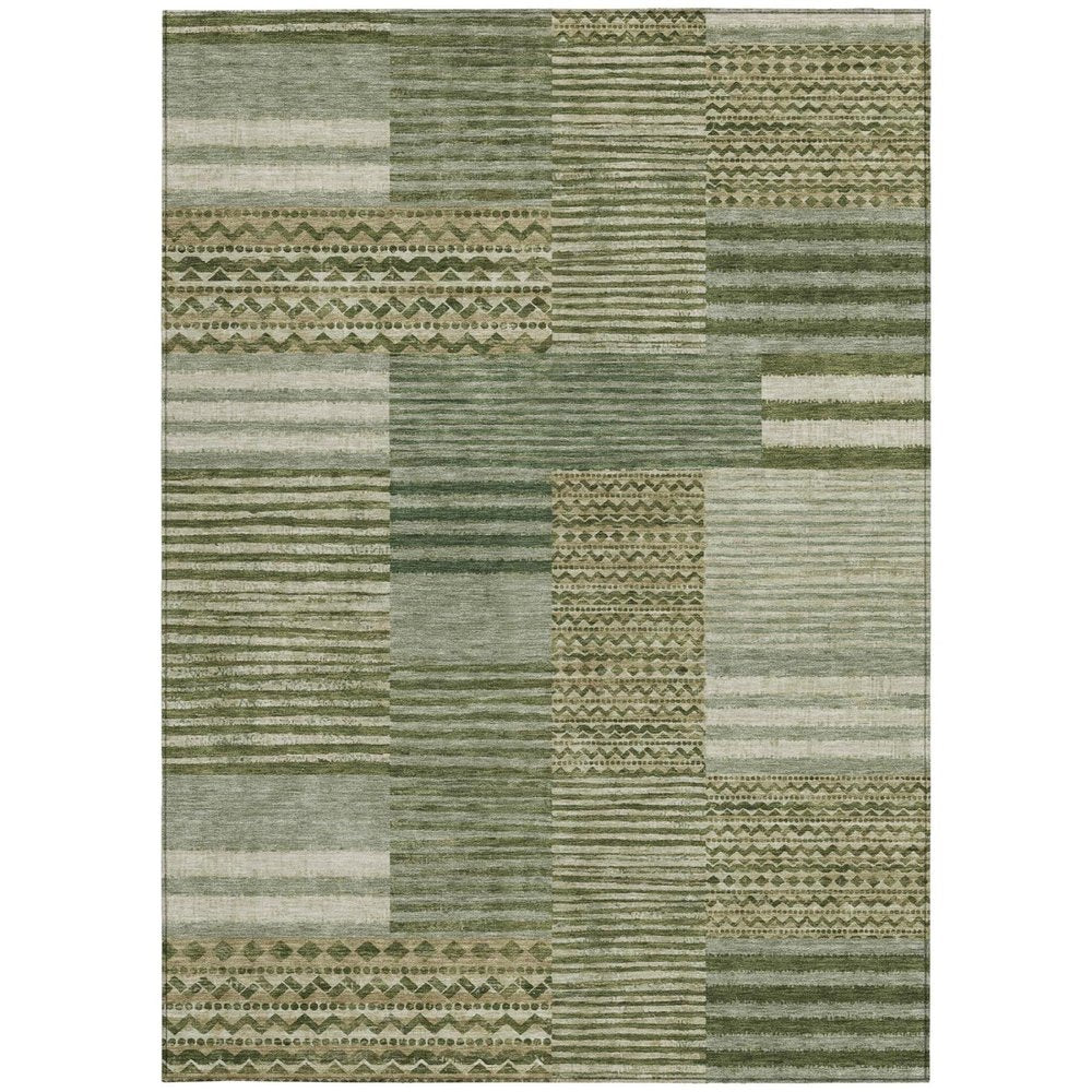 8' X 10' Green And Sage Striped Washable Indoor Outdoor Area Rug HomeRoots