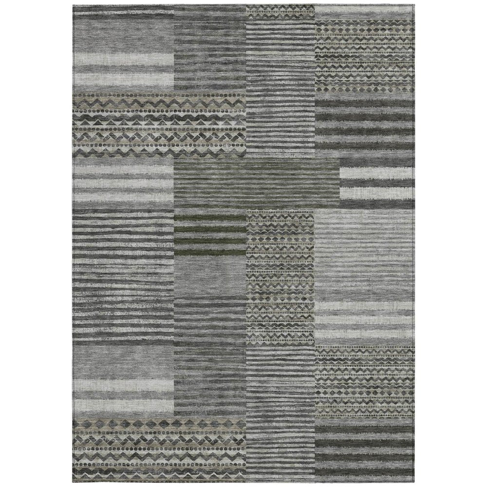 8' X 10' Pewter And Gray Striped Washable Indoor Outdoor Area Rug HomeRoots