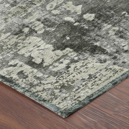 8' X 10' Pewter And Gray Abstract Washable Indoor Outdoor Area Rug