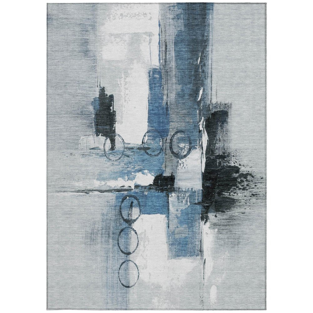 8' X 10' Blue And Silver Abstract Washable Indoor Outdoor Area Rug HomeRoots