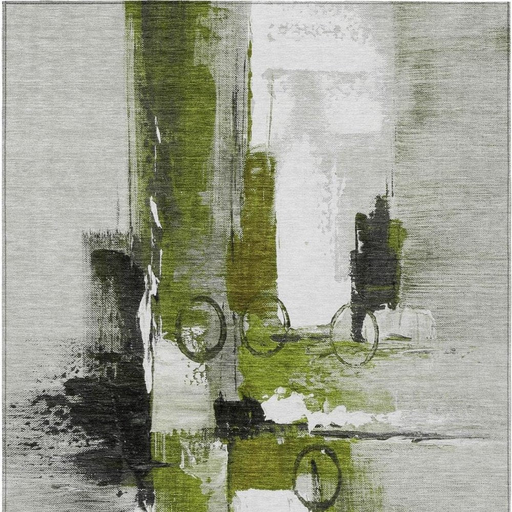 9' X 12' Olive Green And Green Abstract Washable Indoor Outdoor Area Rug HomeRoots