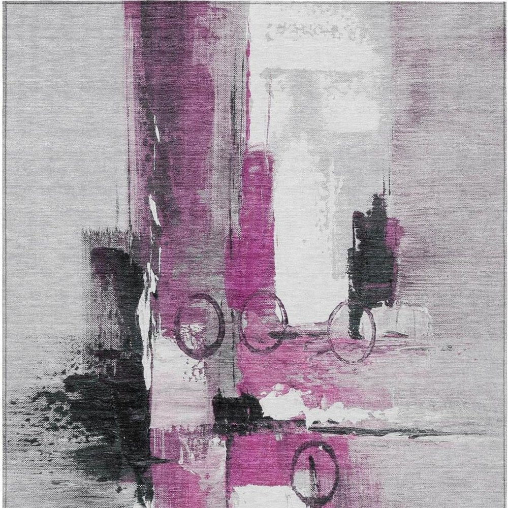 3' X 5' Pink And Silver Abstract Washable Indoor Outdoor Area Rug HomeRoots