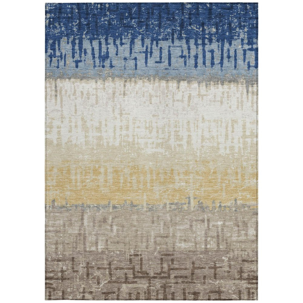 8' X 10' Blue And Khaki Striped Washable Indoor Outdoor Area Rug HomeRoots