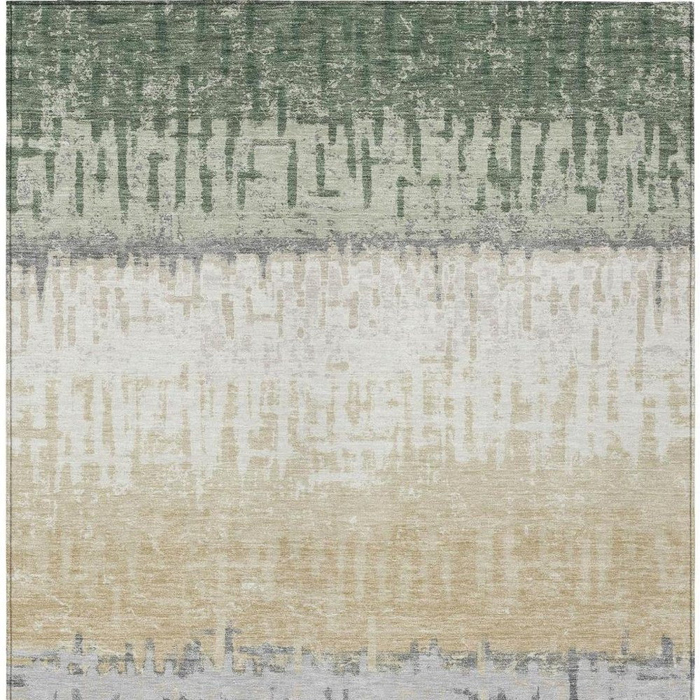 9' X 12' Green And Gray Striped Washable Indoor Outdoor Area Rug HomeRoots