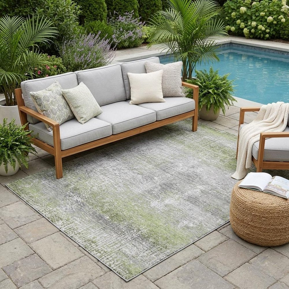 5' X 8' Fern Green And Green Abstract Washable Indoor Outdoor Area Rug HomeRoots