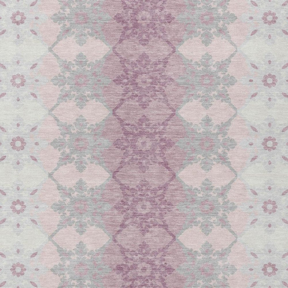 8' X 10' Pink And Pearl Floral Medallion Washable Indoor Outdoor Area Rug