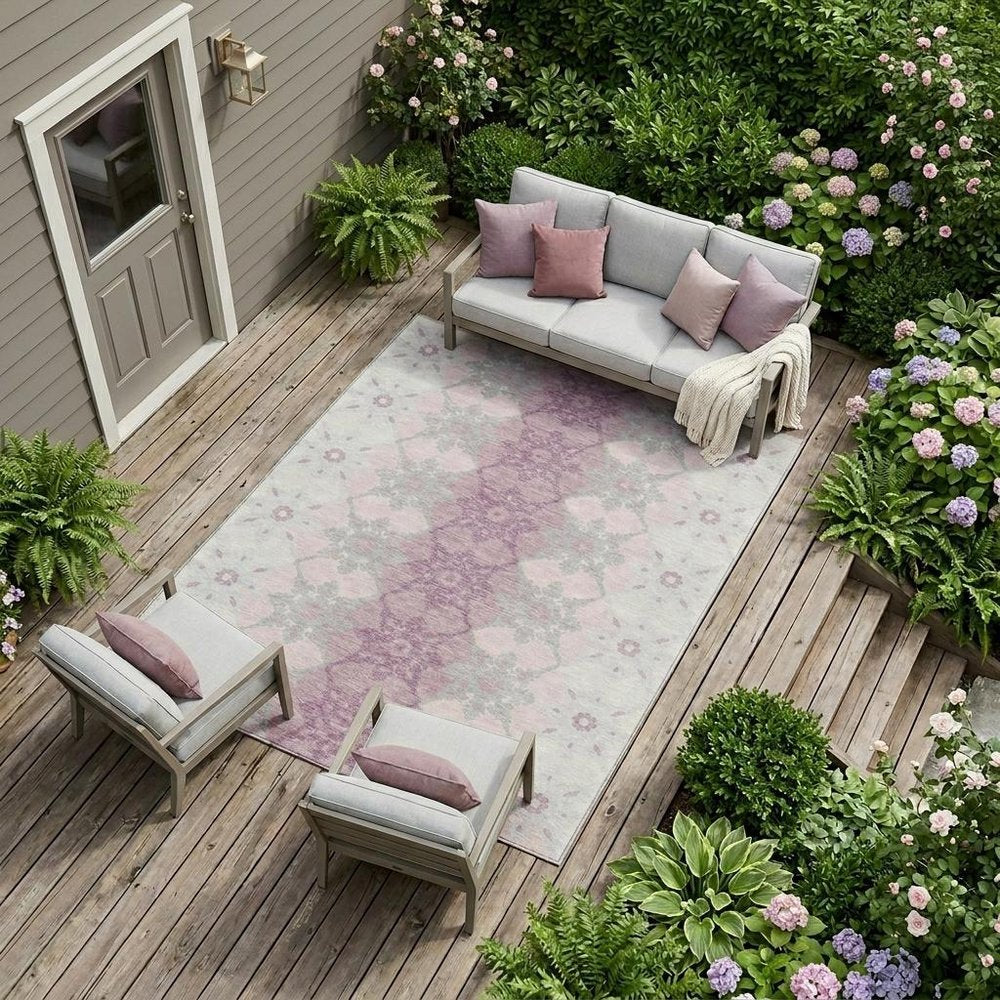 8' X 10' Pink And Pearl Floral Medallion Washable Indoor Outdoor Area Rug HomeRoots
