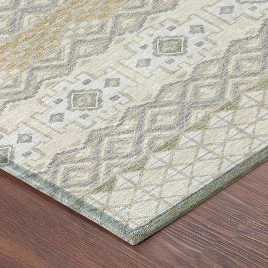 5' X 8' Beige And Brown Striped Washable Indoor Outdoor Area Rug