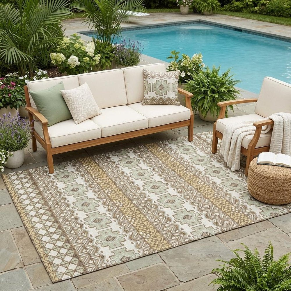 5' X 8' Brown And Khaki Striped Washable Indoor Outdoor Area Rug HomeRoots