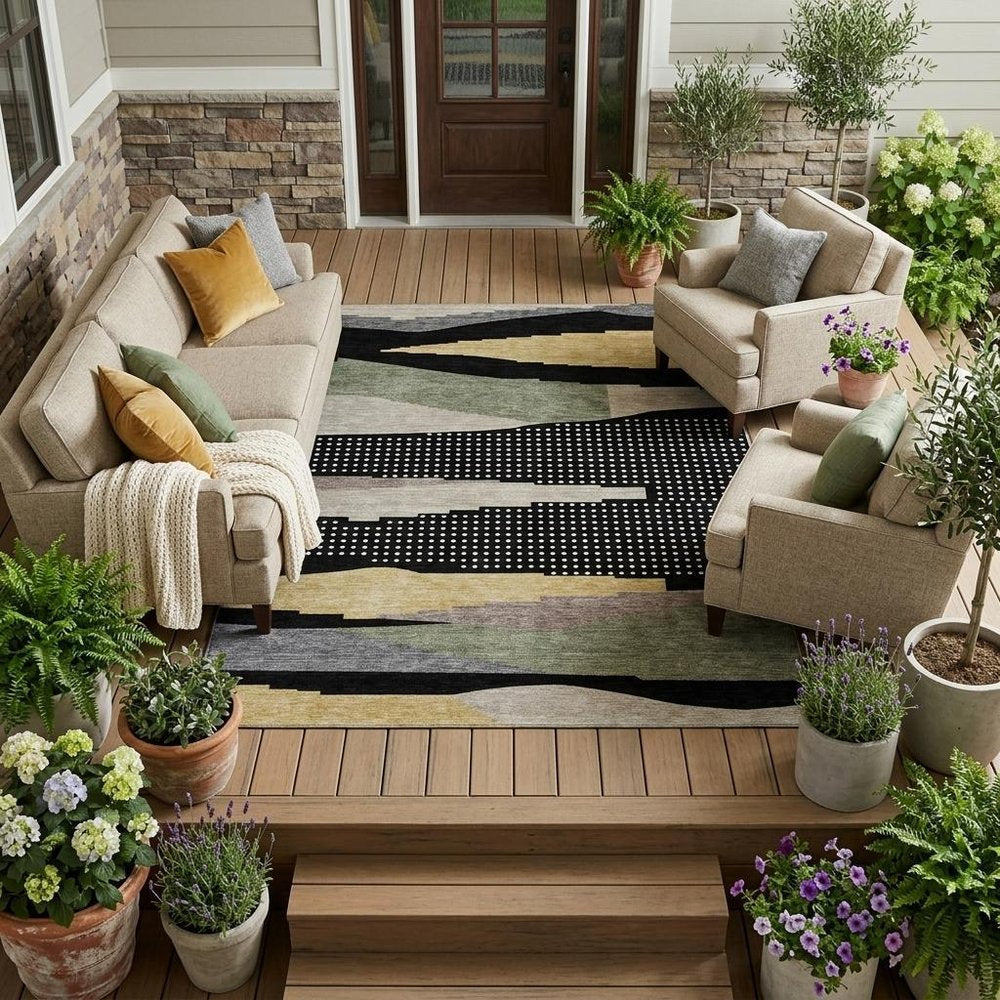 8' X 10' Black And Beige Abstract Washable Indoor Outdoor Area Rug HomeRoots