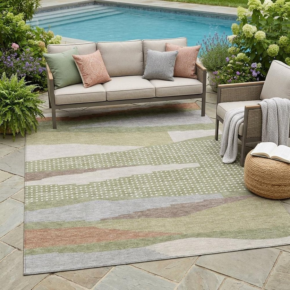 5' X 8' Sage And Green Abstract Washable Indoor Outdoor Area Rug HomeRoots