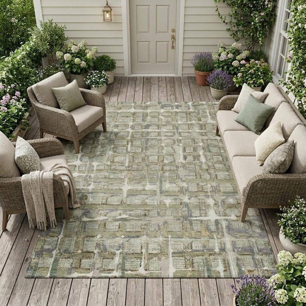 8' X 10' Green And Khaki Geometric Washable Indoor Outdoor Area Rug HomeRoots