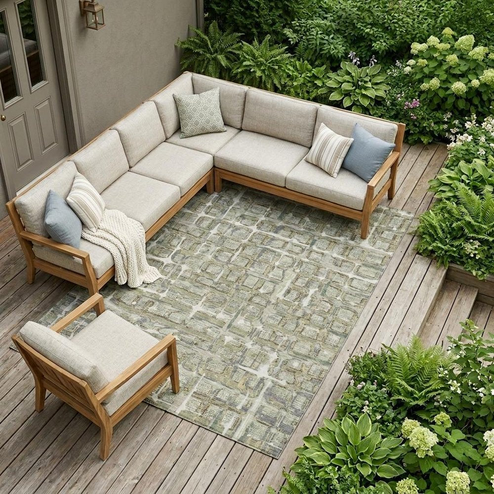 9' X 12' Green And Khaki Geometric Washable Indoor Outdoor Area Rug HomeRoots
