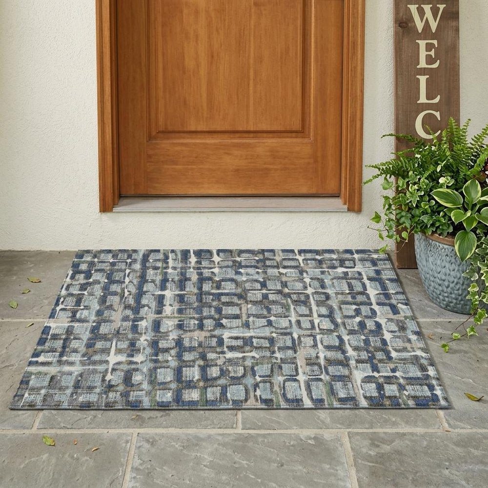 3' X 5' Blue And Gray Geometric Washable Indoor Outdoor Area Rug HomeRoots