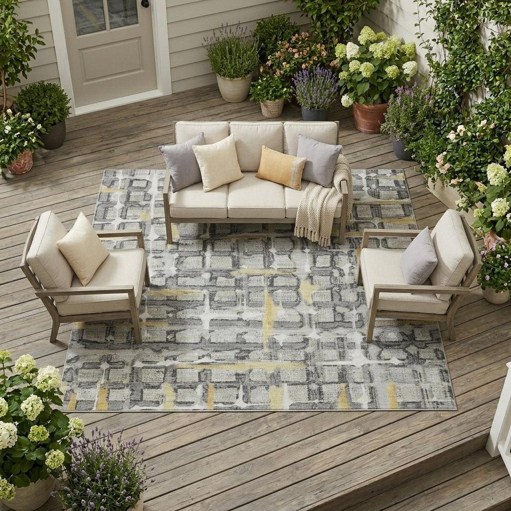 9' X 12' Silver And Gray Geometric Washable Indoor Outdoor Area Rug HomeRoots
