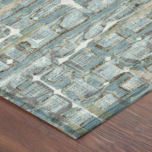 9' X 12' Teal Blue And Pewter Geometric Washable Indoor Outdoor Area Rug HomeRoots