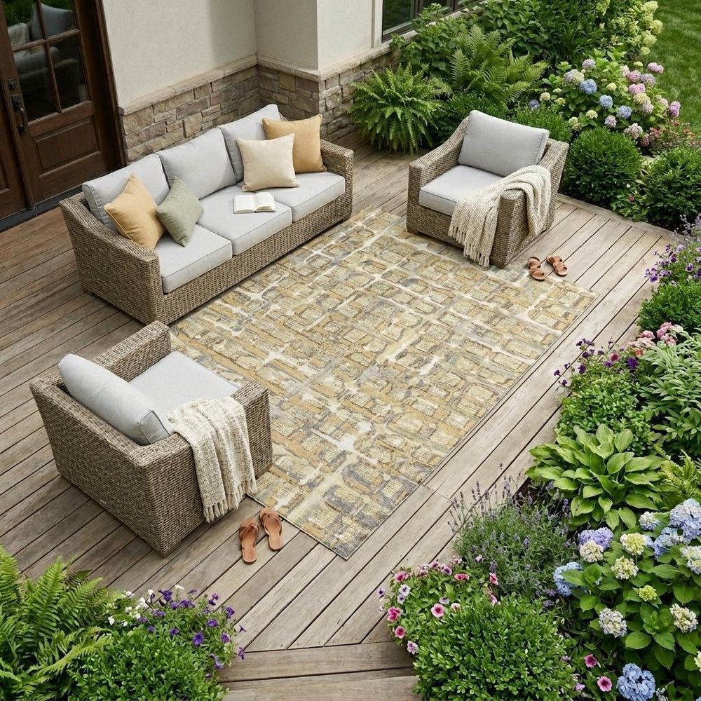 8' X 10' Wheat And Gold Geometric Washable Indoor Outdoor Area Rug HomeRoots